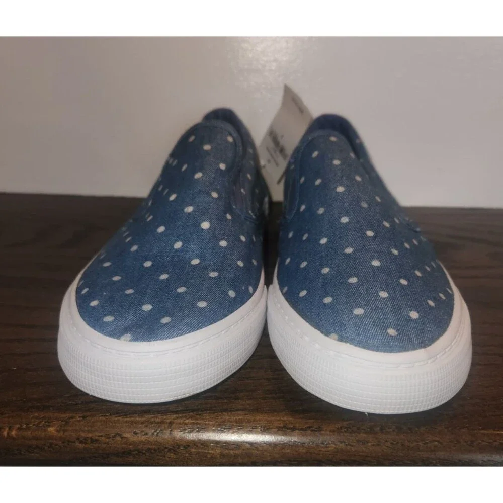 NEW 2 Pairs GAP Kids Girls Slip-on Sneakers Blue Denim Polka Dot Print-5 & 3